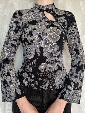 Vintage Whimsygoth Black & Gray Blouse